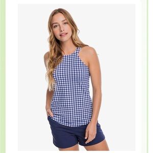 NWT Southern Tide Jennifer Gingham Performance Tank in Nautical Navy